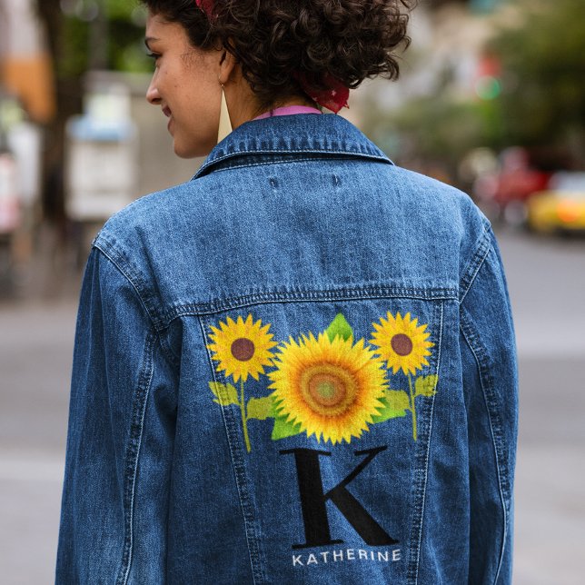 Sunflower Monogram Women's Wedding Attire Denim Jacket (Creator Uploaded)