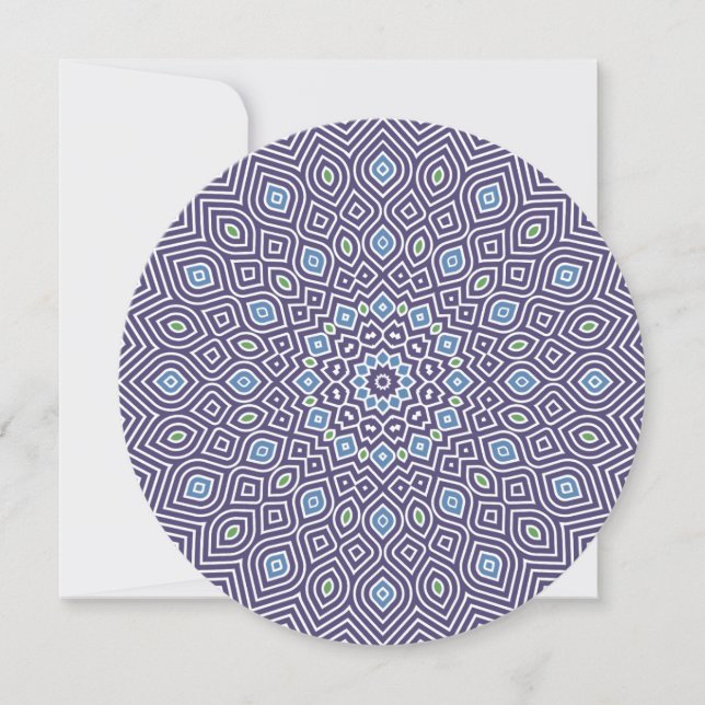 Sunflower Mosaic Round Note Card in Blue (Front)