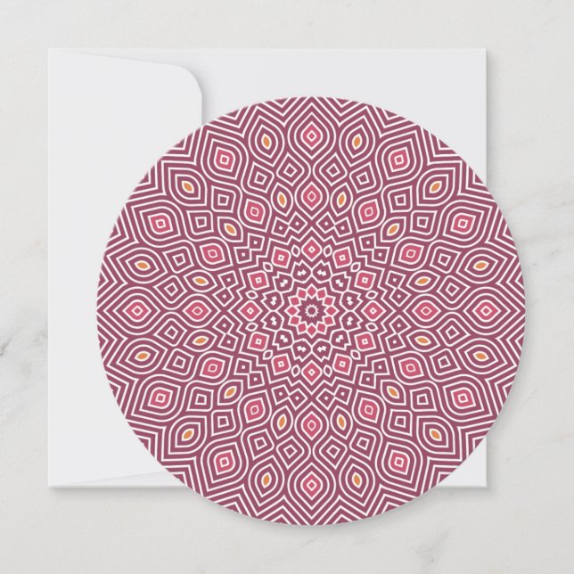 Sunflower Mosaic Round Note Card in Cranberry Red (Front)