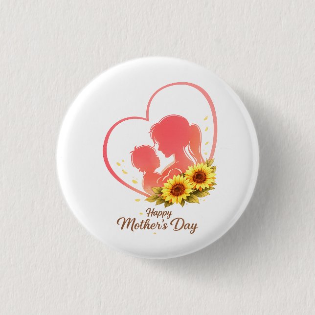 Sunflower Mother’s Day  – Mom & Baby Heart  3 Cm Round Badge (Front)
