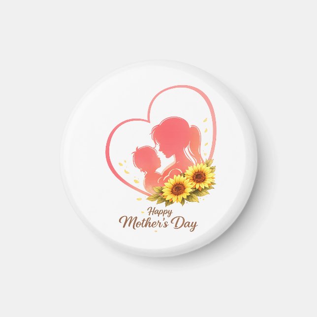 Sunflower Mother’s Day  – Mom & Baby Heart  Magnet (Front)