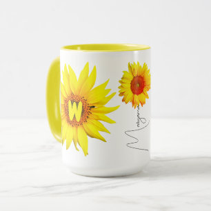 Sunflower Mug Monogram Mug & Personalised Name