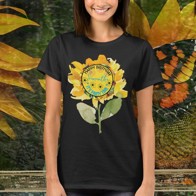 Sunflower Mum's Birthday Girl Black T-Shirt (Sunflower Mom's Birthday Girl Black T-Shirt)