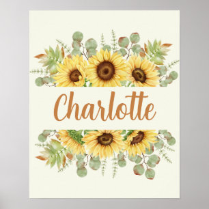 Sunflower Name Poster Art Decor