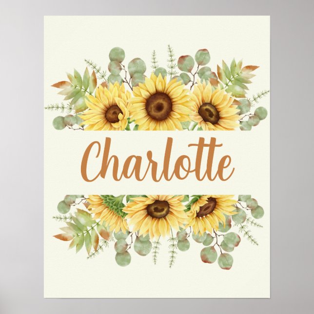 Sunflower Name Poster Art Decor (Front)