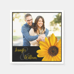 Sunflower napkin with couple's name & photo
