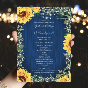 Sunflower Navy Babys Breath Lights Wedding Programme