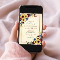 Sunflower Navy Blue Burgundy Floral Photo Wedding