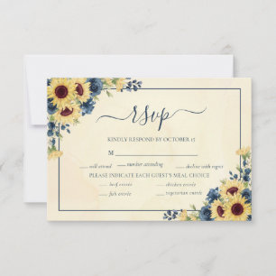 Sunflower Navy Blue Floral Meal Choices RSVP Card