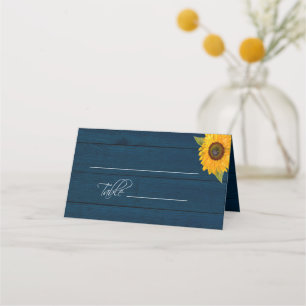 Sunflower Navy Blue Floral Rustic Wedding Table Place Card