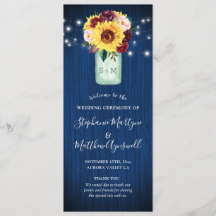 Sunflower Navy Blue Mason Jar Floral Wedding Programme