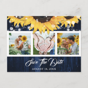 Sunflower Navy Blue Photo Wedding Save The Date Announcement Postcard