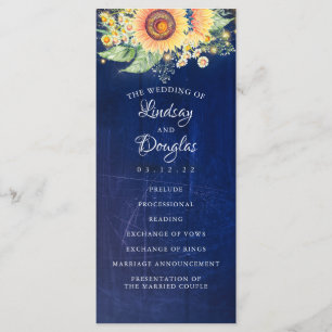 Sunflower Navy Blue Rustic Fall Wedding Programs Programme