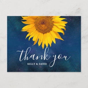 Sunflower Navy Blue Summer Wedding Thank You Postcard