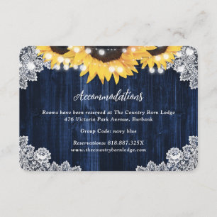 Sunflower Navy Blue Wedding Hotel Accommodation Enclosure Card
