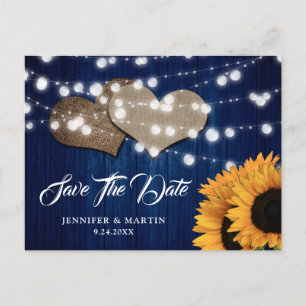 Sunflower Navy Blue Wedding Save The Date Postcard