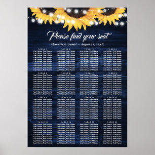 Sunflower Navy Blue Wedding Seating Chart 16