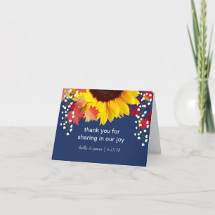 Sunflower Navy Blue Wedding Thank You Note Cards