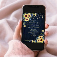 Sunflower Navy Blue Wood Floral Photo Wedding