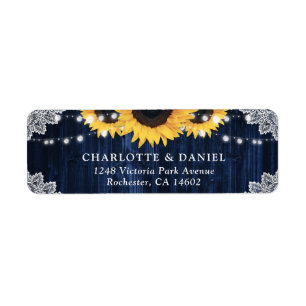 Sunflower Navy Blue Wood Lace Return Address