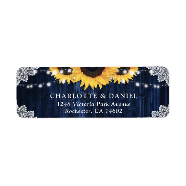 Sunflower Navy Blue Wood Lace Return Address (Front)