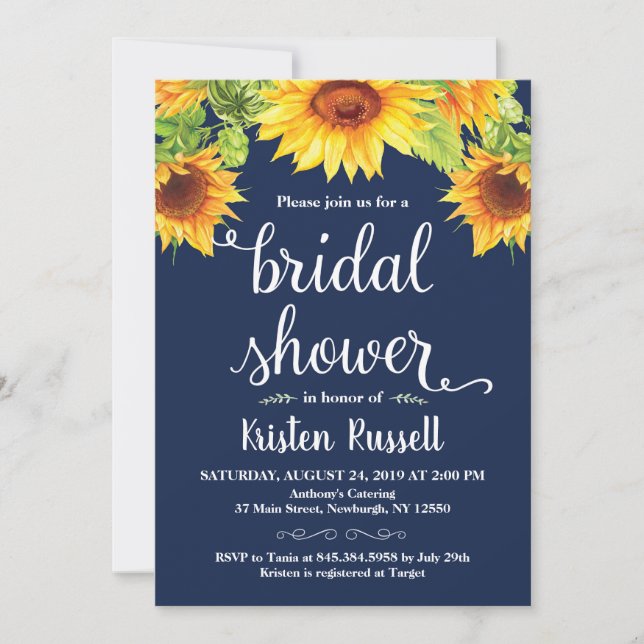 Sunflower Navy Bridal Shower Invitation (Front)