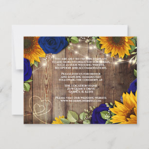 Sunflower & Navy Roses Rustic Wedding Details Card