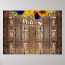 Sunflower & Navy Roses Wedding Seating Chart