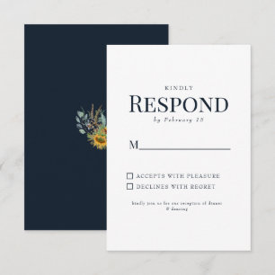 Sunflower Navy Wedding RSVP Card