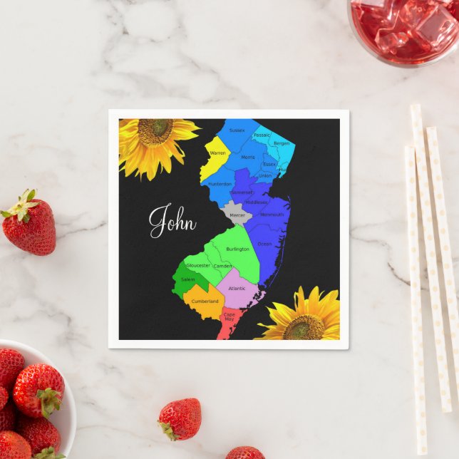 Sunflower New Jersey Map  Paper Napkins (Insitu)