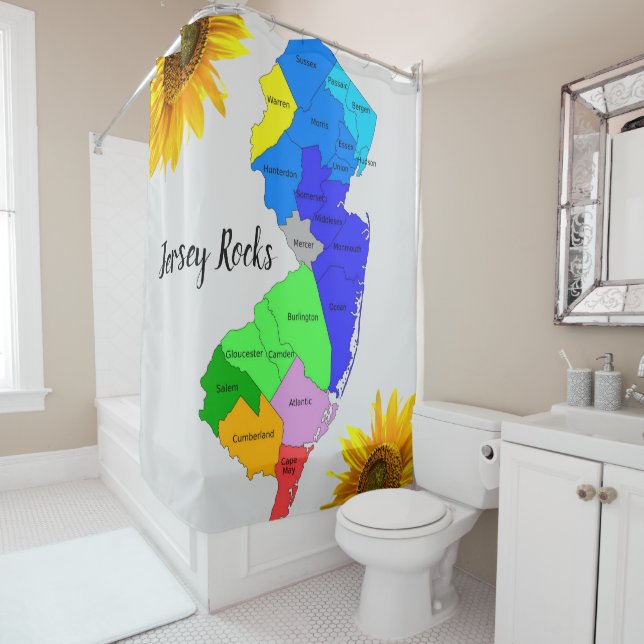 Sunflower New Jersey Maps Counties Shower Curtain (In Situ)