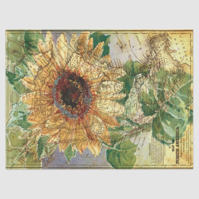 Sunflower North American Map Decoupage Tissue Paper (Front)