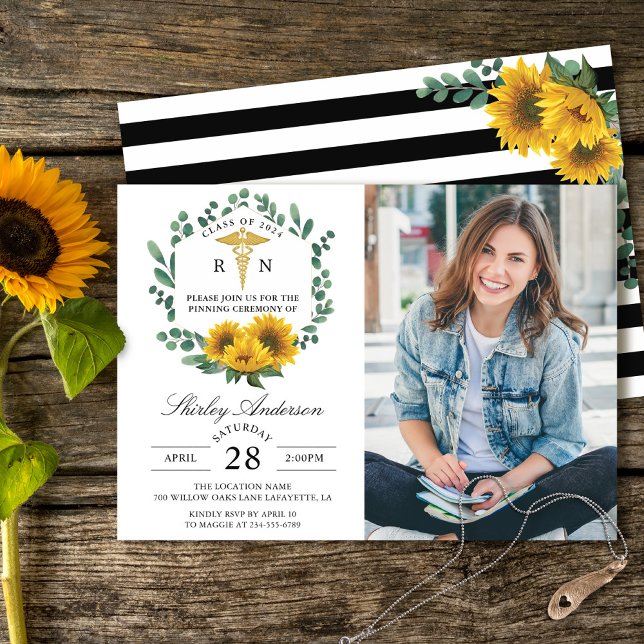 Sunflower Nurse Graduation Pinning Ceremony Photo Invitation (Creator Uploaded)