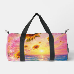Sunflower Ocean Dream: Sunset on the Beach Duffle Bag