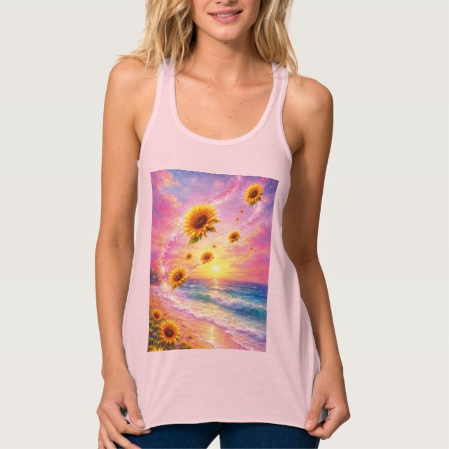 Sunflower Ocean Dream: Sunset on the Beach Singlet (Front)