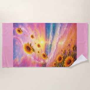 Sunflower Ocean Dream: Sunset on the Beach Towel