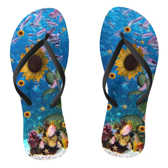 Sunflower Ocean Fish Flip Flops (Footbed)