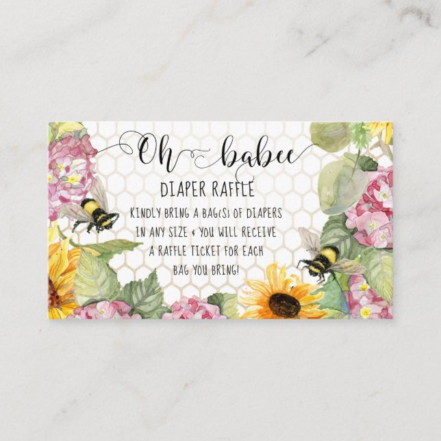 Sunflower Oh Babee Bumblebee Girl Diaper Raffle Business Card (Front)