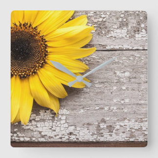 Sunflower on a Wooden Table Square Wall Clock