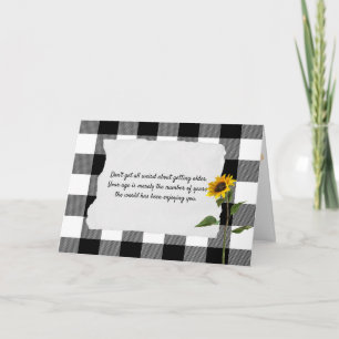 sunflower on black and white plaid card