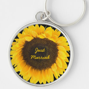 Sunflower on Black Keychain Just Married