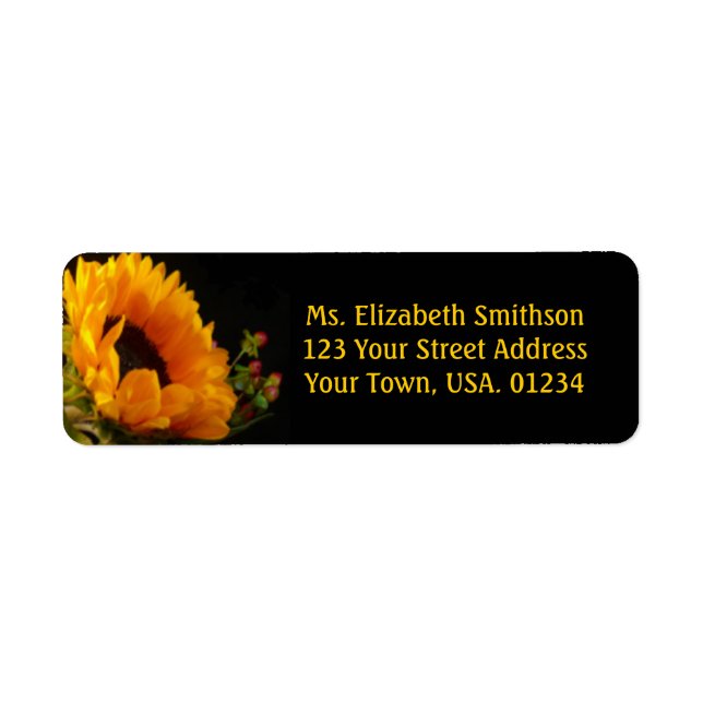 Sunflower On Black Return Address Mailing Labels (Front)