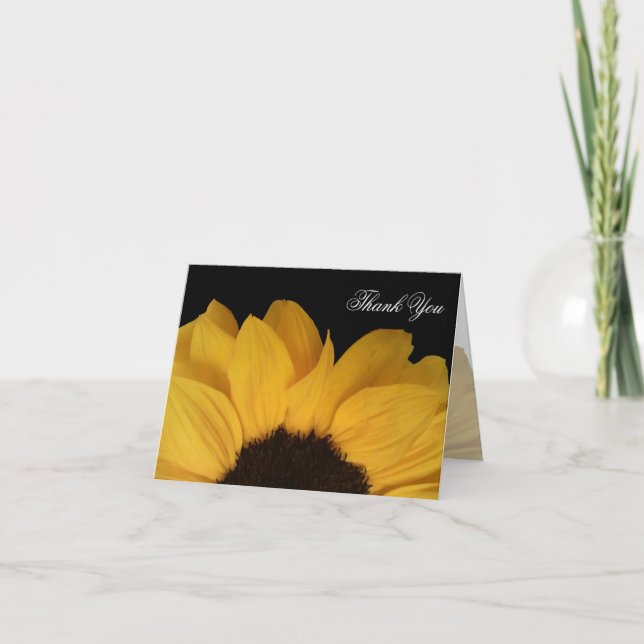 Sunflower on Black Thank You Note Card (Front)