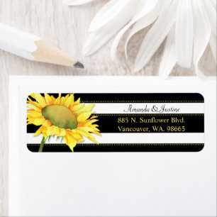 Sunflower on Black & White Stripes Wedding Address