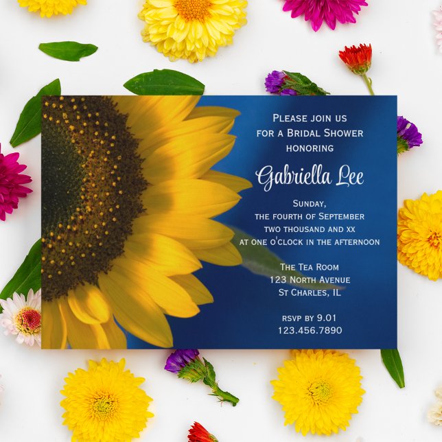 Sunflower on Blue Bridal Shower Invitation (Creator Uploaded)