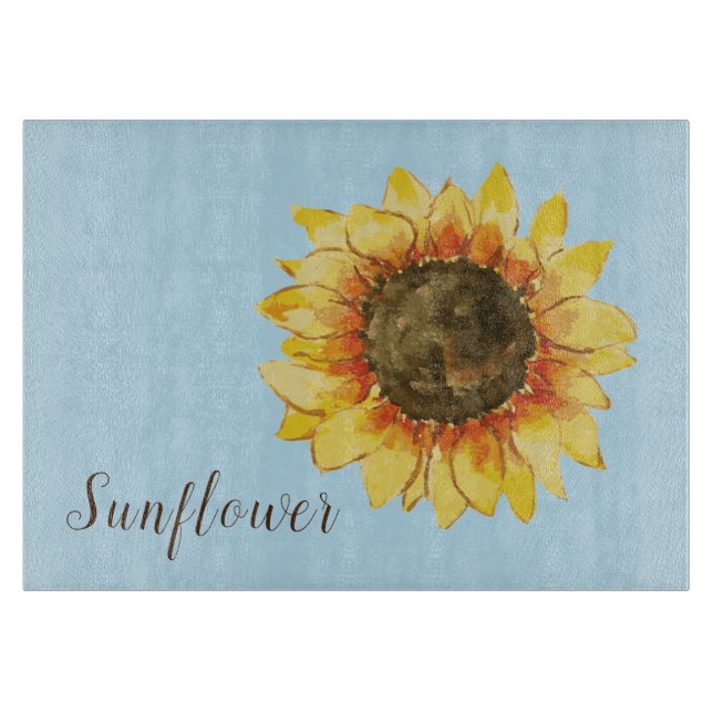 Sunflower on Blue Cutting Board (Front)