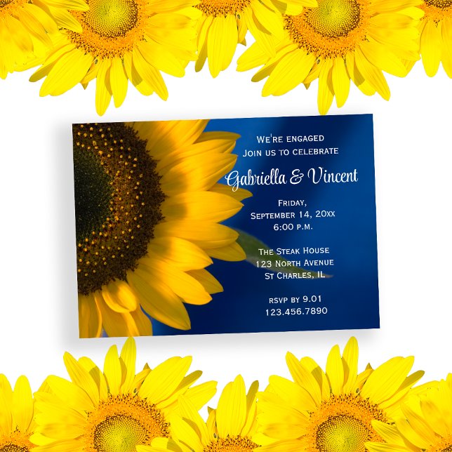 Sunflower on Blue Engagement Party Invitation (Creator Uploaded)