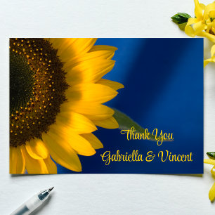 Sunflower on Blue Wedding Flat Thank You Notes