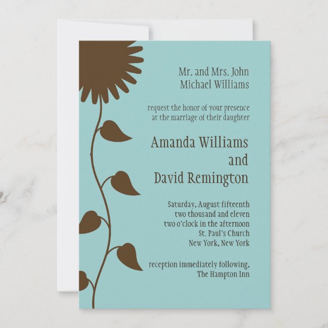 Sunflower on Blue Wedding Invitation (Front)