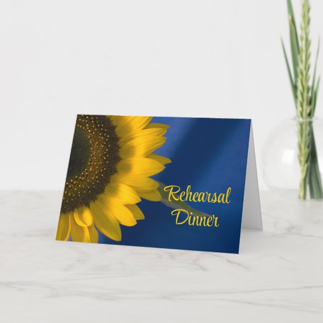 Sunflower on Blue Wedding Rehearsal Dinner Invitation (Front)